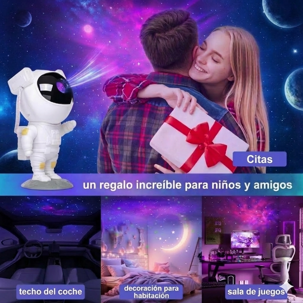 Proyector Galaxia 3D con Diseño de Astronauta – Relájate Bajo las Estrellas