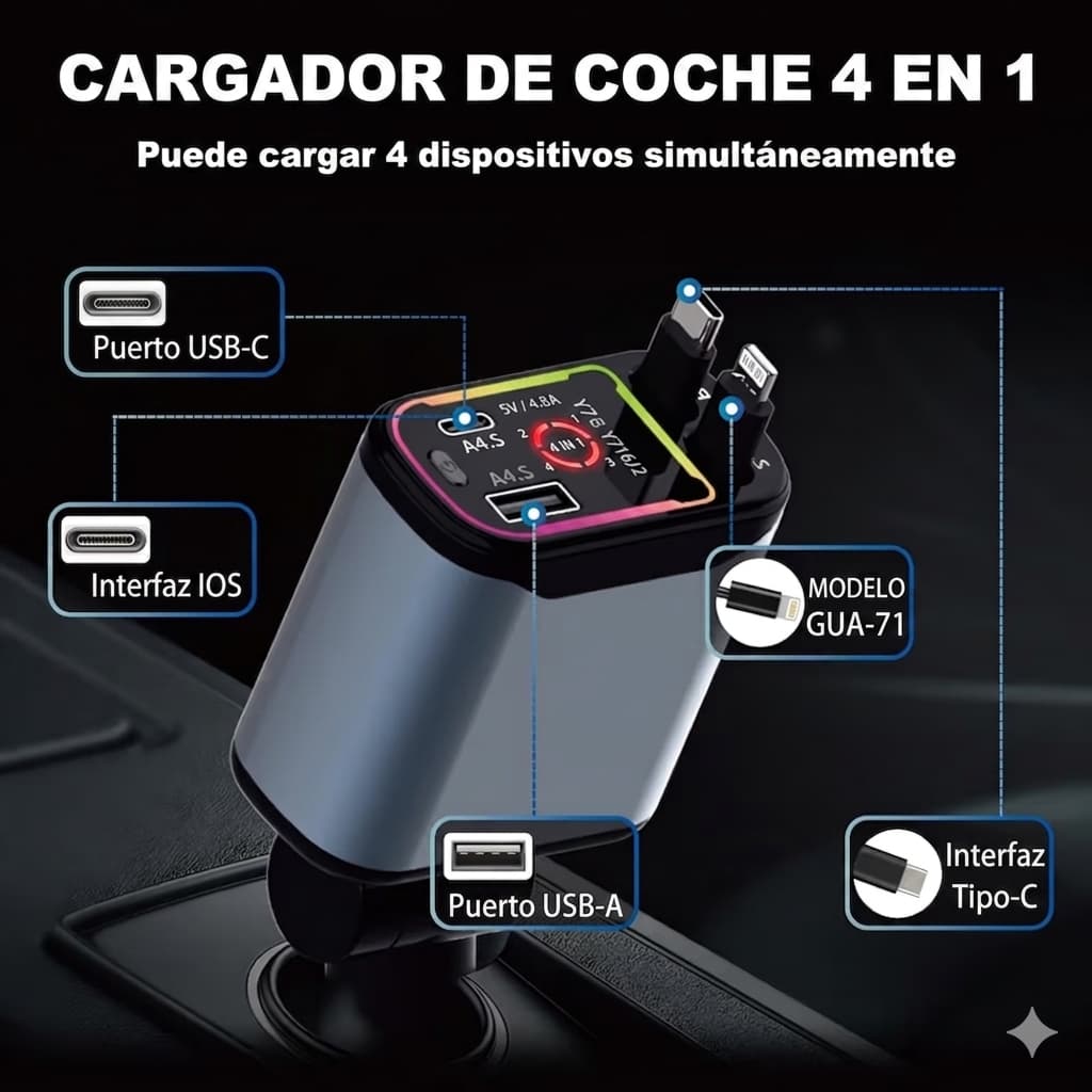 Cargador Retráctil 4 en 1 con Proyector de Estrellas