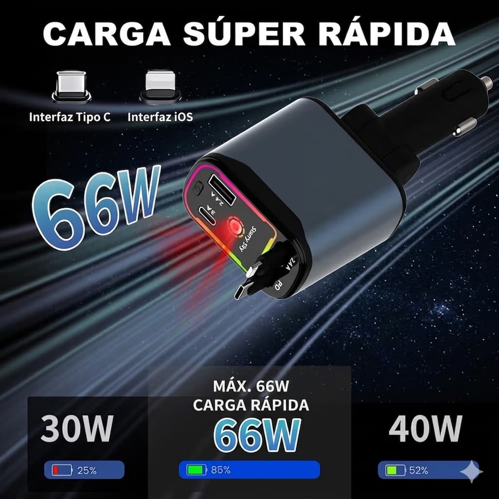 Cargador Retráctil 4 en 1 con Proyector de Estrellas